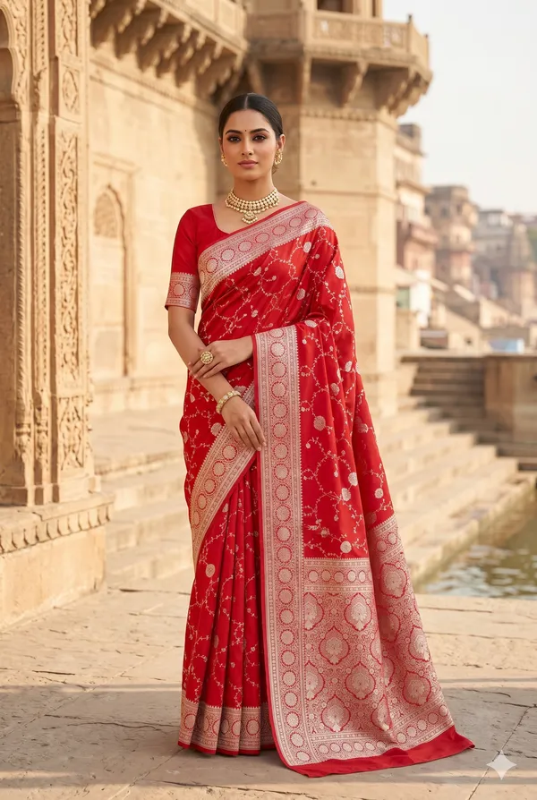 Red_Banarasi_Silk_Zardozi_Work_Saree_For_Women
