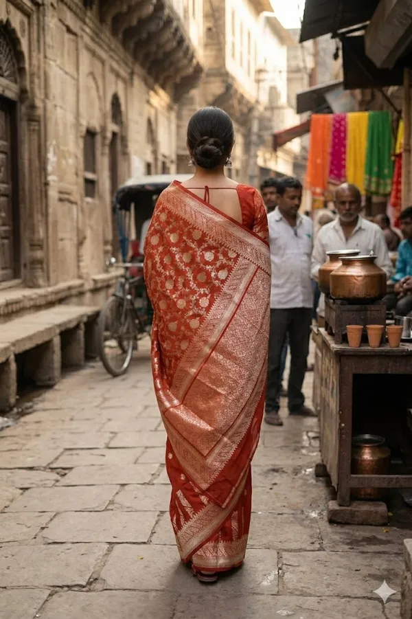 Orange_Banarasi_Silk_&_Zardozi_Work_Saree_For_Women