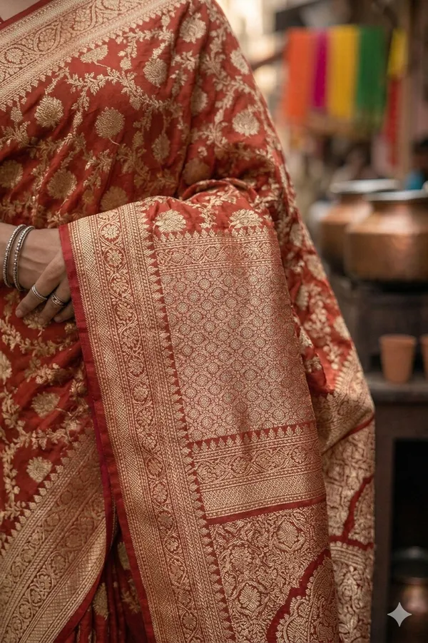 Orange_Banarasi_Silk_&_Zardozi_Work_Saree_For_Women