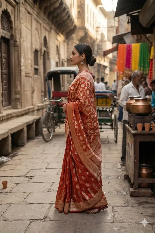 Orange_Banarasi_Silk_&_Zardozi_Work_Saree_For_Women