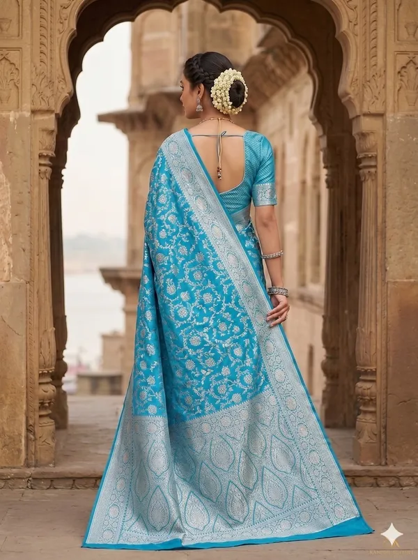 Blue_Banarasi_Silk_Zardozi_Work_Saree_For_Women