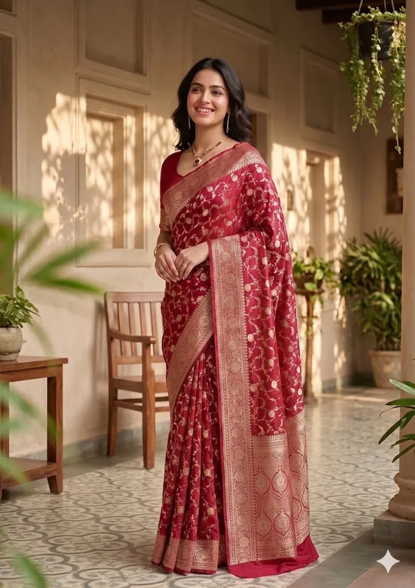 Red_Banarasi_Silk_Zardozi_Work_Saree_For_Women