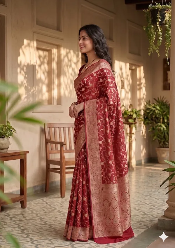 Red_Banarasi_Silk_Zardozi_Work_Saree_For_Women