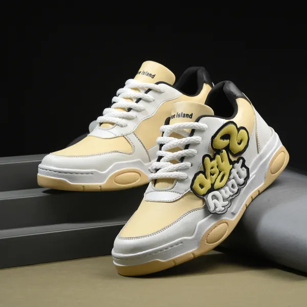 Yellow_Synthetic_And_Airmix_Lace_Ups_Sneakers_For_Men