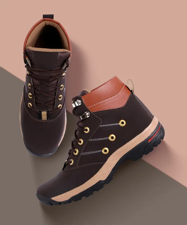 Brown_Leatherette_And_Airmix_Lace_Ups_Boots_For_Men