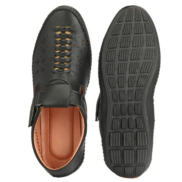 Black_Synthetic_And_Airmix_Velcro_Roman_Sandals_For_Men