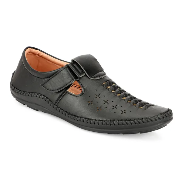 Black_Synthetic_And_Airmix_Velcro_Roman_Sandals_For_Men