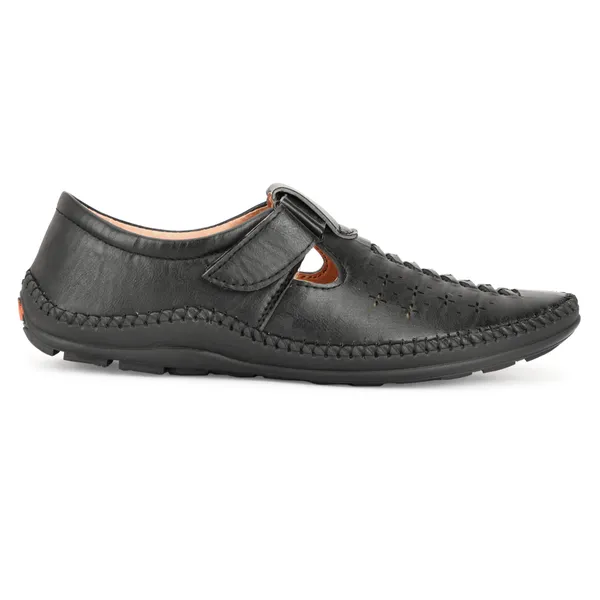 Black_Synthetic_And_Airmix_Velcro_Roman_Sandals_For_Men
