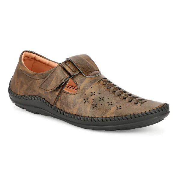 Brown_Synthetic_And_Airmix_Velcro_Roman_Sandals_For_Men