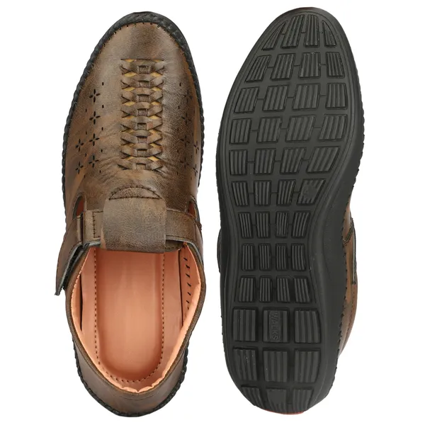 Brown_Synthetic_And_Airmix_Velcro_Roman_Sandals_For_Men