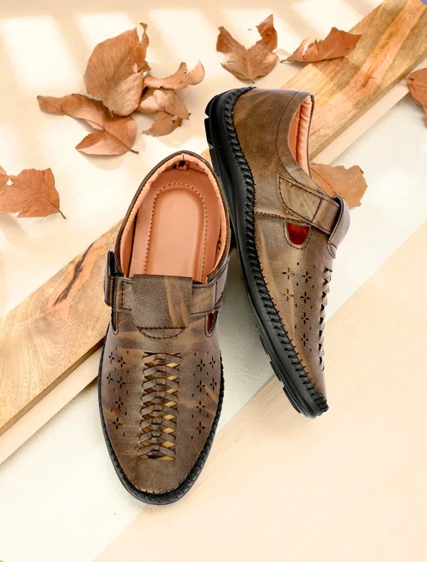 Brown_Synthetic_And_Airmix_Velcro_Roman_Sandals_For_Men