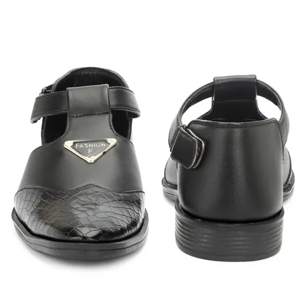 Black_Synthetic_Leather_And_Airmix_Slip_On_Roman_Sandals_For_Men