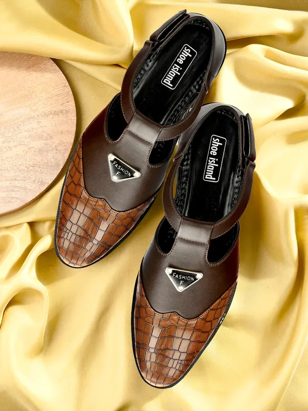 Brown_Synthetic_Leather_And_Airmix_Slip_On_Roman_Sandals_For_Men