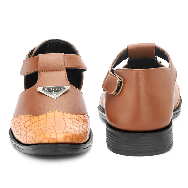 Tan_Brown_Synthetic_Leather_And_Airmix_Slip_On_Roman_Sandals_For_Men