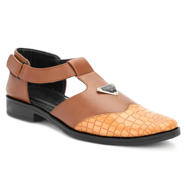 Tan_Brown_Synthetic_Leather_And_Airmix_Slip_On_Roman_Sandals_For_Men