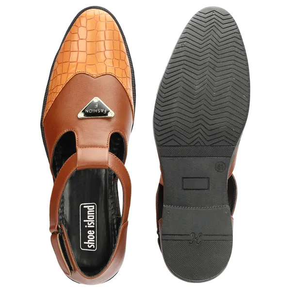 Tan_Brown_Synthetic_Leather_And_Airmix_Slip_On_Roman_Sandals_For_Men