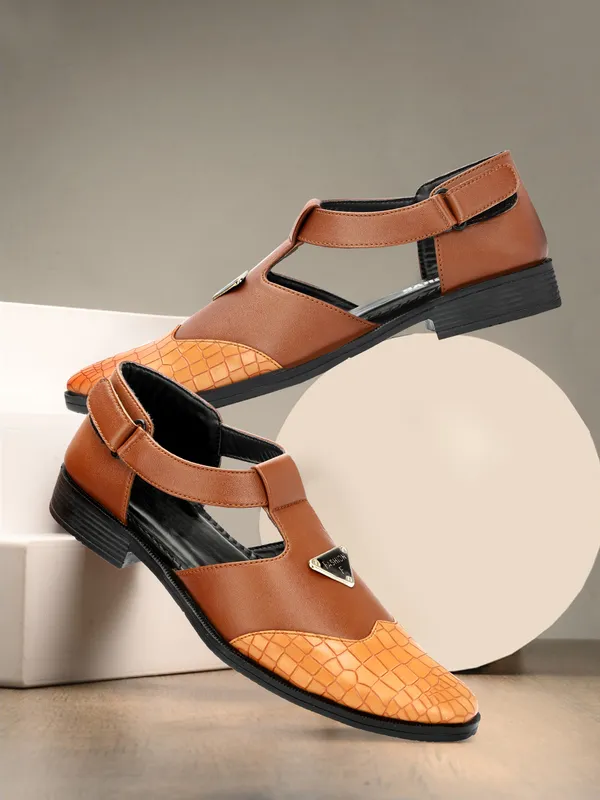Tan_Brown_Synthetic_Leather_And_Airmix_Slip_On_Roman_Sandals_For_Men