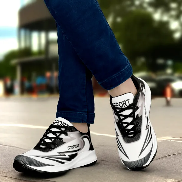White_Mesh_And_Eva_Lace_Ups_Sports_Shoes_For_Men
