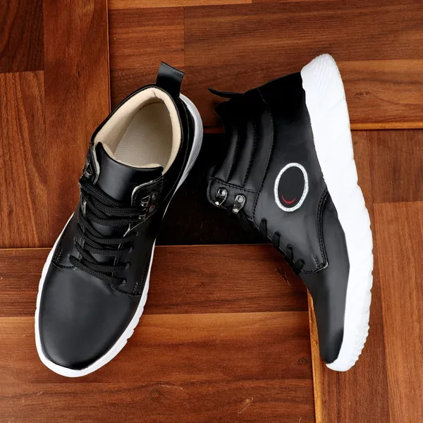 Black_Leatherette_And_Airmix_Lace_Ups_Sneakers_For_Men