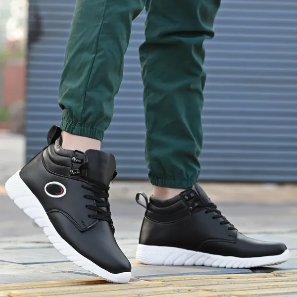 Black_Leatherette_And_Airmix_Lace_Ups_Sneakers_For_Men