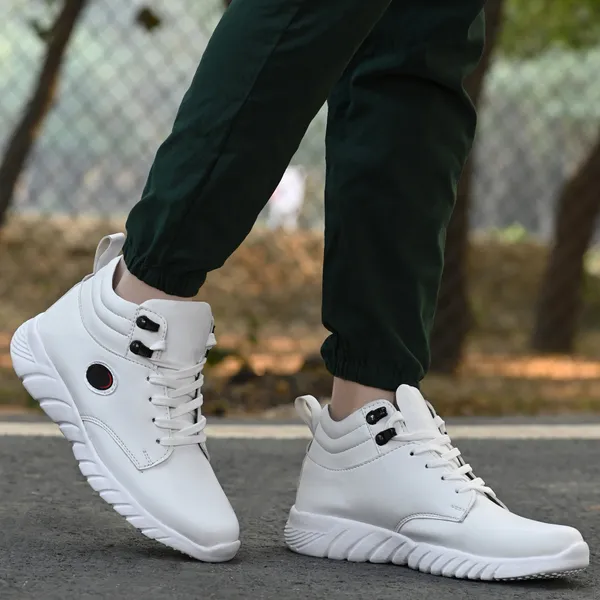 White_Leatherette_And_Airmix_Lace_Ups_Sneakers_For_Men