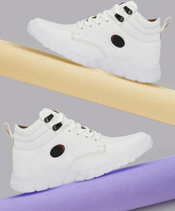 White_Leatherette_And_Airmix_Lace_Ups_Sneakers_For_Men