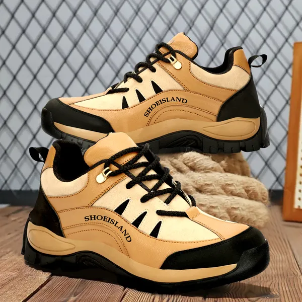 Beige_Leatherette_And_Airmix_Lace_Ups_Boots_For_Men