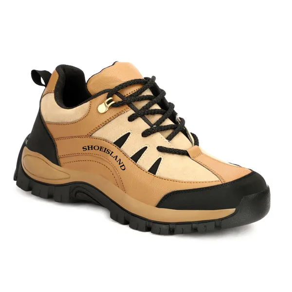 Beige_Leatherette_And_Airmix_Lace_Ups_Boots_For_Men