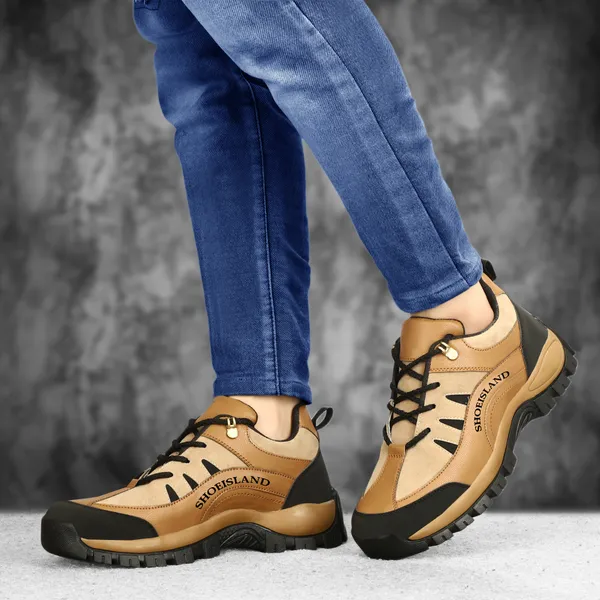 Beige_Leatherette_And_Airmix_Lace_Ups_Boots_For_Men