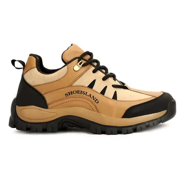 Beige_Leatherette_And_Airmix_Lace_Ups_Boots_For_Men