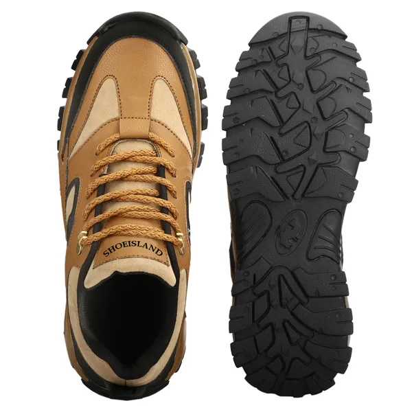 Beige_Leatherette_And_Airmix_Lace_Ups_Boots_For_Men