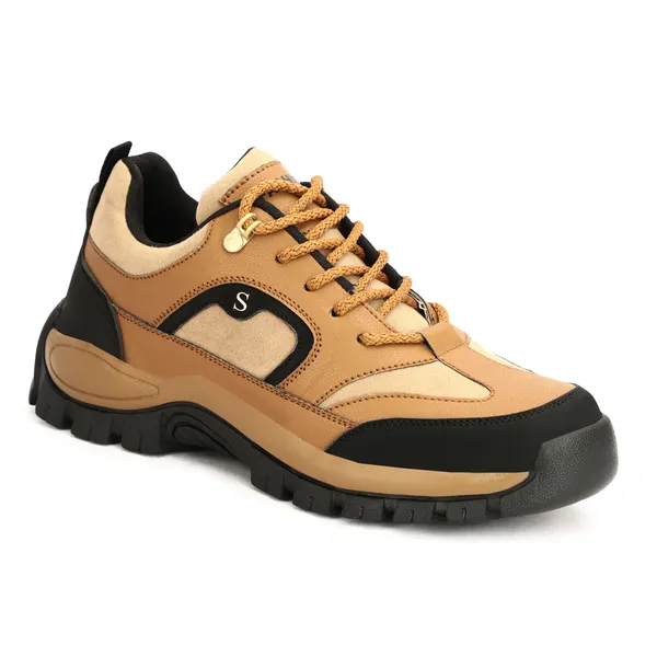 Beige_Leatherette_And_Airmix_Lace_Ups_Boots_For_Men