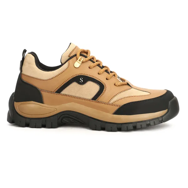 Beige_Leatherette_And_Airmix_Lace_Ups_Boots_For_Men