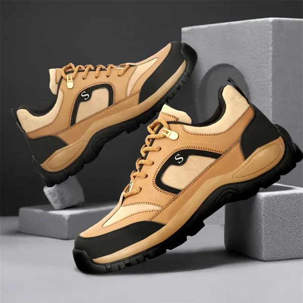 Beige_Leatherette_And_Airmix_Lace_Ups_Boots_For_Men