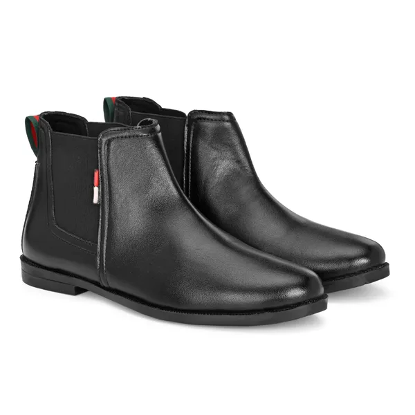 Black_Leatherette_And_Pu_Slip_On_Boots_For_Men