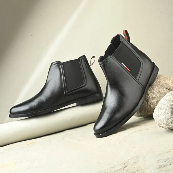 Black_Leatherette_And_Pu_Slip_On_Boots_For_Men