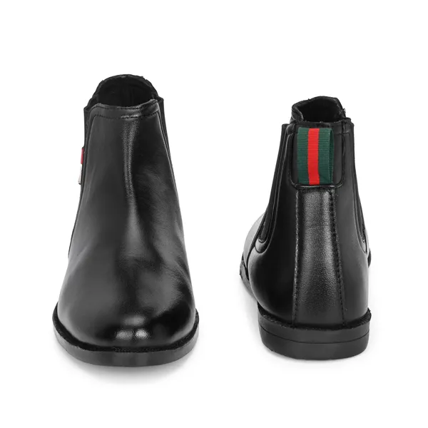 Black_Leatherette_And_Pu_Slip_On_Boots_For_Men