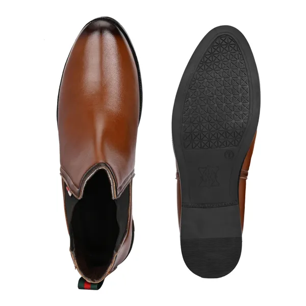 Tan_Brown_Leatherette_And_Pu_Slip_On_Boots_For_Men