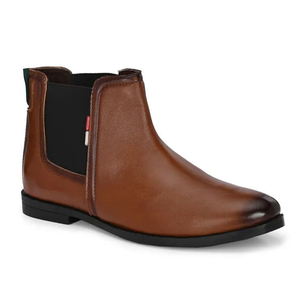 Tan_Brown_Leatherette_And_Pu_Slip_On_Boots_For_Men