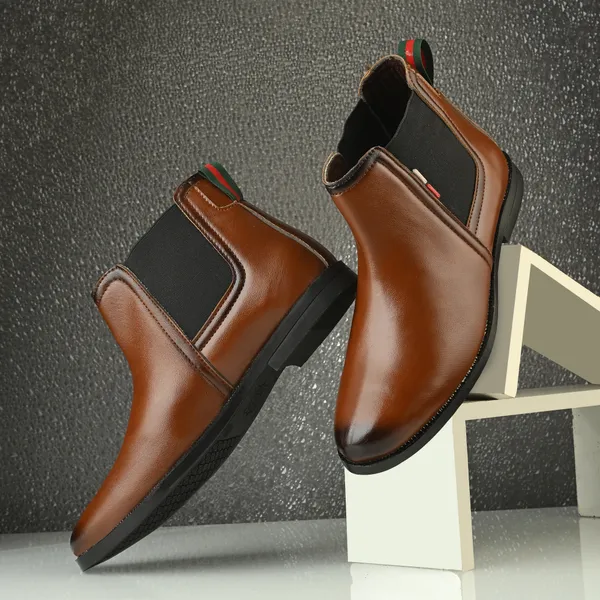 Tan_Brown_Leatherette_And_Pu_Slip_On_Boots_For_Men
