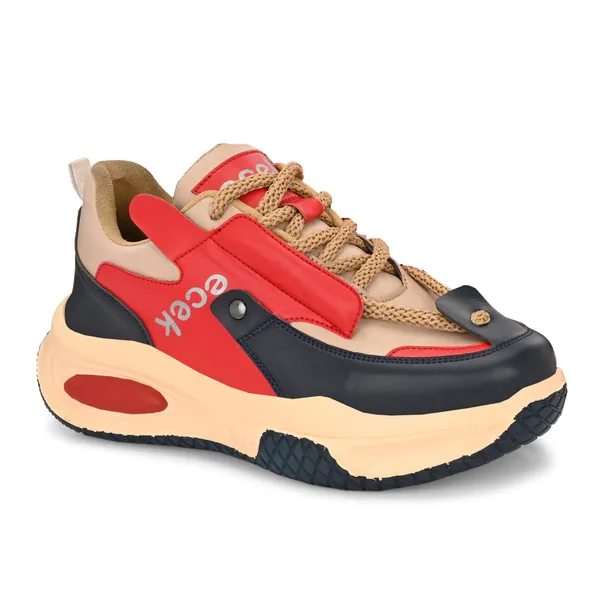 Red_Leatherette_And_Airmix_Lace_Ups_Sneakers_For_Men