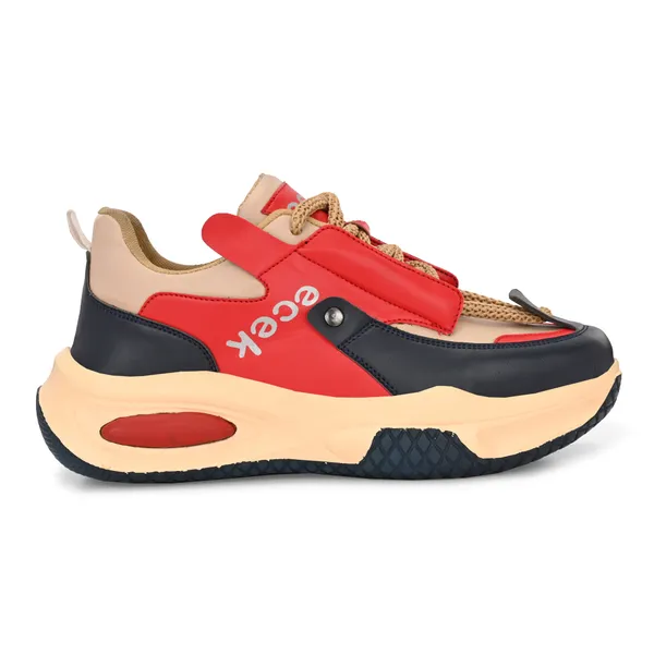 Red_Leatherette_And_Airmix_Lace_Ups_Sneakers_For_Men