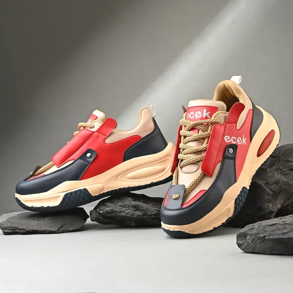 Red_Leatherette_And_Airmix_Lace_Ups_Sneakers_For_Men