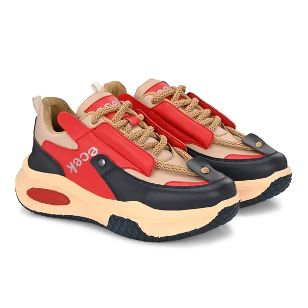 Red_Leatherette_And_Airmix_Lace_Ups_Sneakers_For_Men