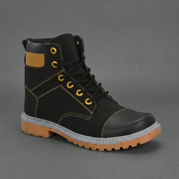 Black_Synthetic_Leather_And_Airmix_Lace_Ups_Boots_For_Men
