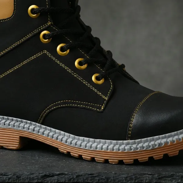 Black_Synthetic_Leather_And_Airmix_Lace_Ups_Boots_For_Men