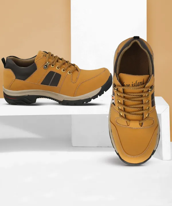 Beige_Leatherette_And_Airmix_Lace_Ups_Boots_For_Men