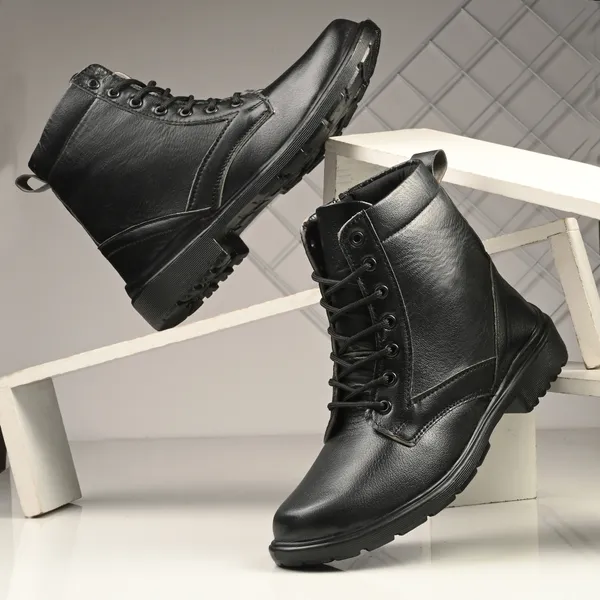 Black_Synthetic_Leather_And_Airmix_Zipper_Boots_For_Men