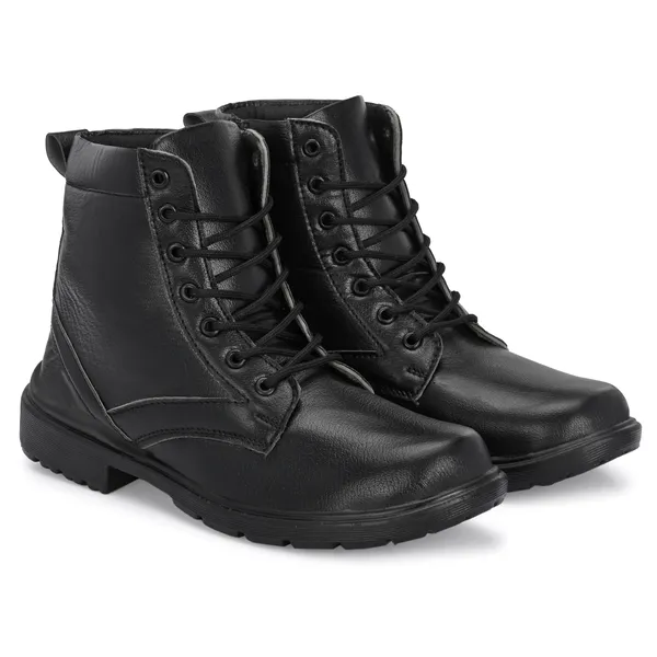 Black_Synthetic_Leather_And_Airmix_Zipper_Boots_For_Men