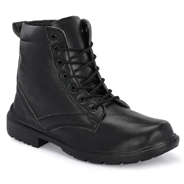 Black_Synthetic_Leather_And_Airmix_Zipper_Boots_For_Men